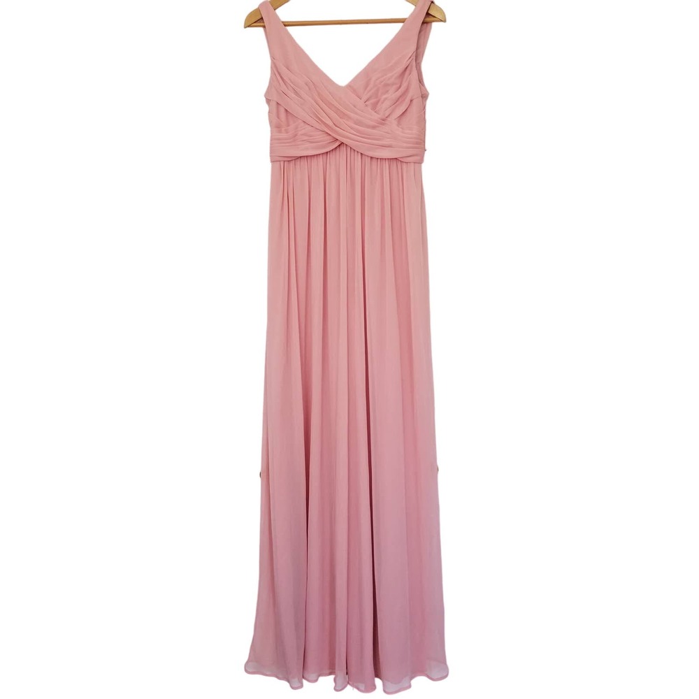 David's Bridal Pink Ruched V-Neck Gown